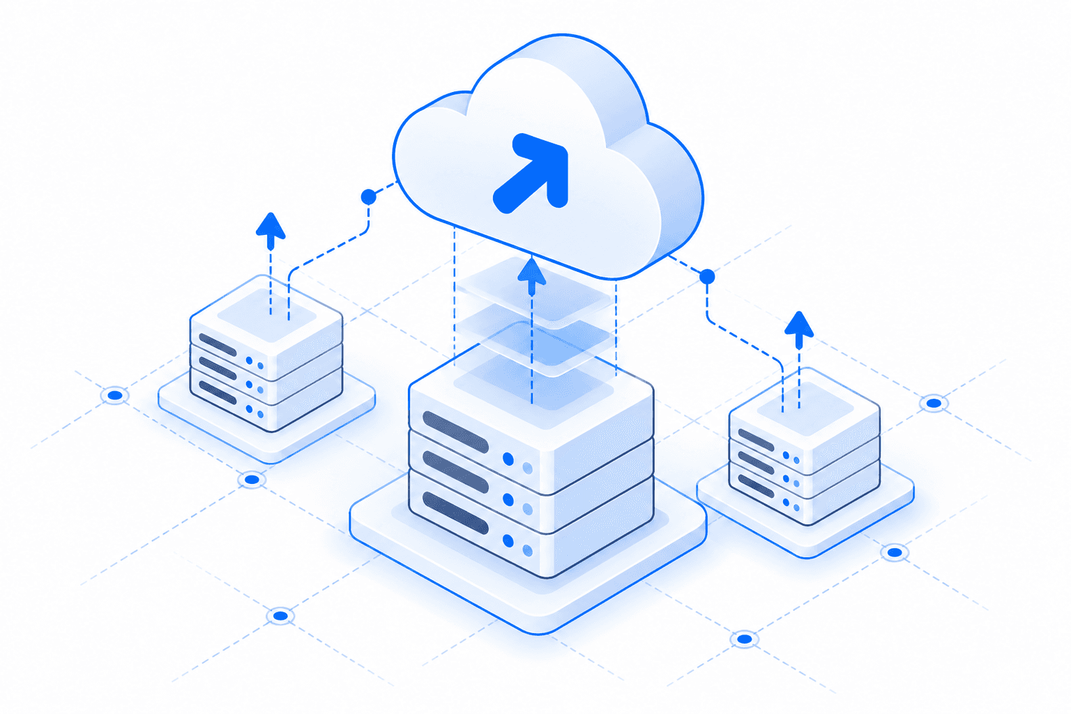 Three server stacks scaling up into a cloud
