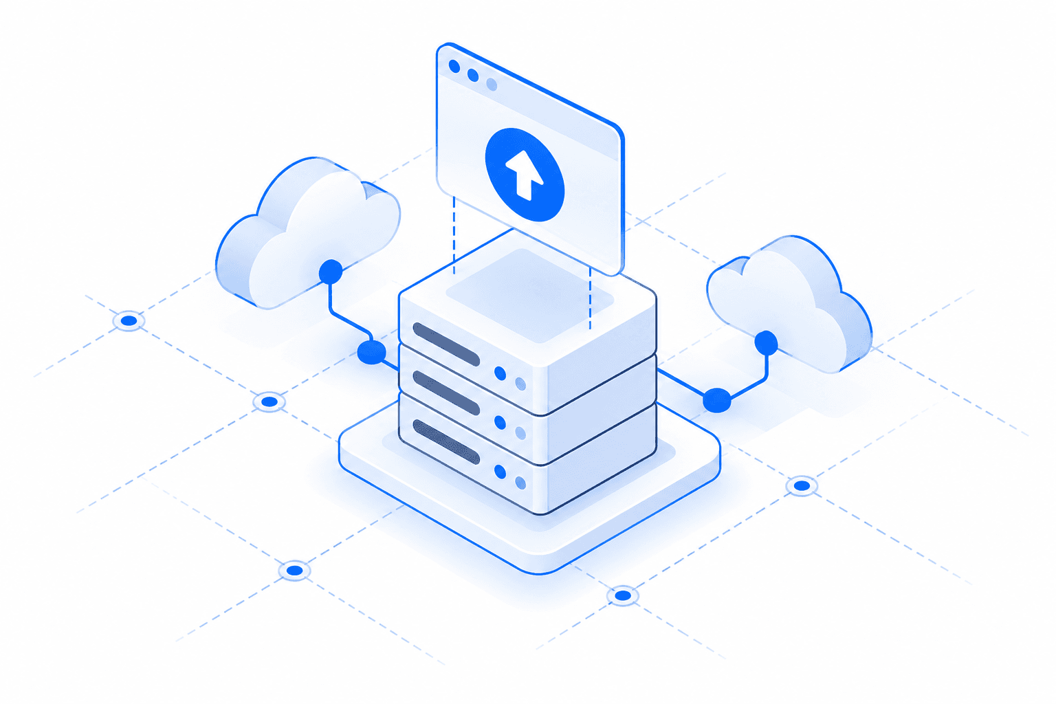 A server stack deploying an upload to two connected clouds